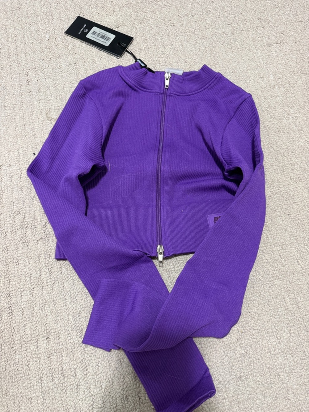 Ribbed Purple Zip-Front Crop Top